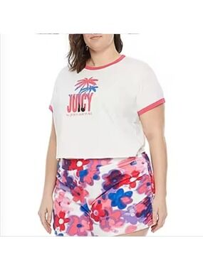 JUICY COUTURE WOMEN'S PLUS RINGER CREW NECK SHORT SLEEVE T-SHIRT 2X 3X